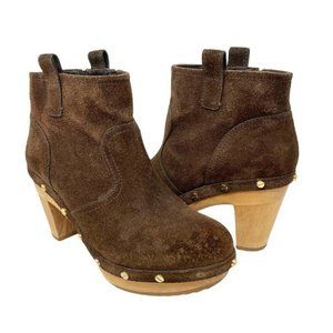 Tory Burch Ginerva Brown Suede Studded Ankle Boot Clogs - Size 9.5